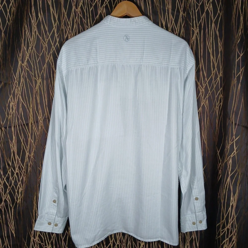 RailRiders LOA Henley Shirt Mens XL Blue White Stripe Band Collar RR-SPS